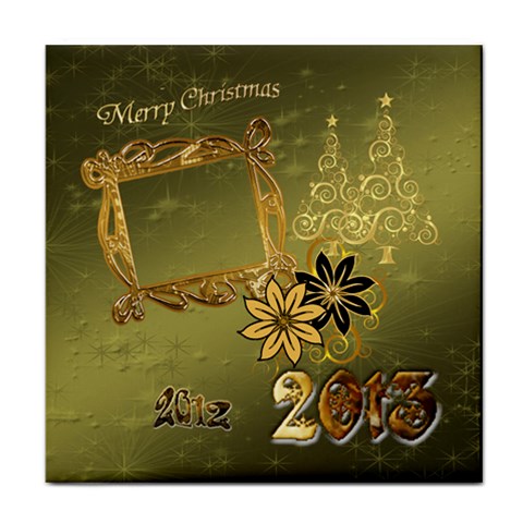 Merry Christmas 2013 Green Gold Face Towel By Ellan Front