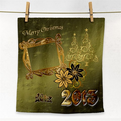 Merry Christmas 2013 Green Gold Face Towel By Ellan Front