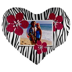 Zebra flowers and love- heart cushion - Large 19  Premium Heart Shape Cushion