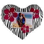 Zebra flowers and love- heart cushion - Large 19  Premium Heart Shape Cushion