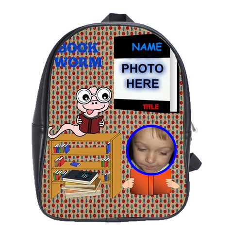 Book Worm Large School Bag By Joy Johns Front