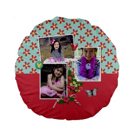 15  Premium Round Cushion : Love Hearts By Jennyl Front