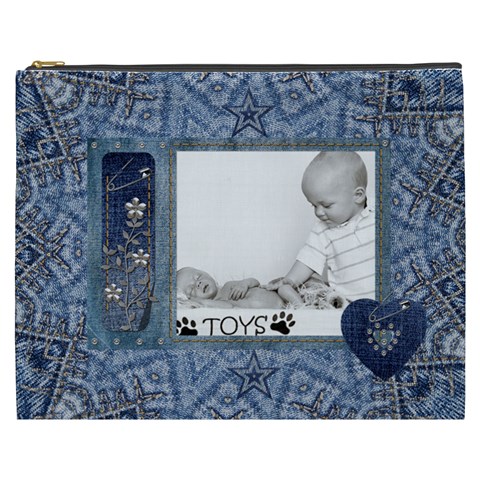 Denim Love Xxxl Cosmetic Bag By Lil Front