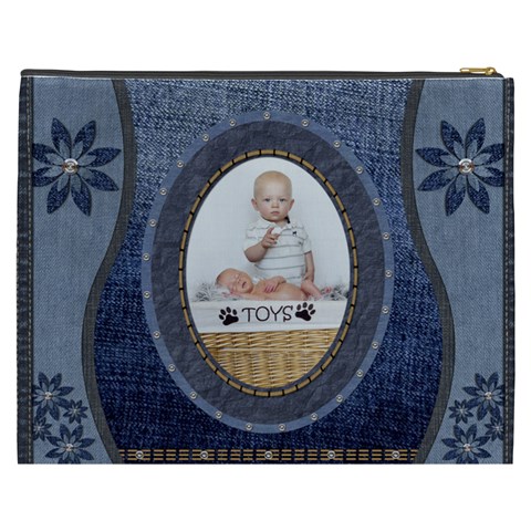 Denim Floral Xxxl Cosmetic Bag By Lil Back