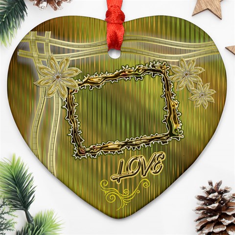 Love Floral Ribbon Heart Christmas Ornament By Ellan Front