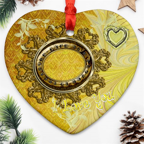 Life Is A Treasure Gold Heart Christmas Ornament By Ellan Front