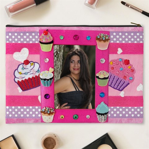 Any Time Is Cupcake Time Pink  Cosmetic Bag By Ivelyn Back