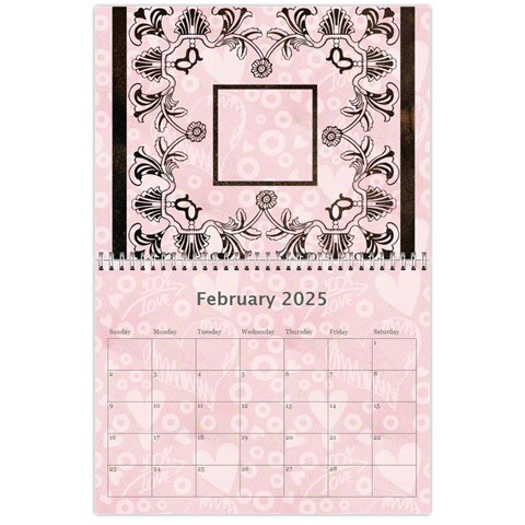 2025 Art Nouveau 100% Love Pastel Pink Calendar By Catvinnat Feb 2025