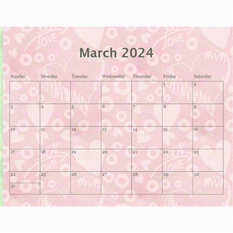 2024 Art Nouveau 100% Love Pastel Pink Calendar By Catvinnat Jun 2024