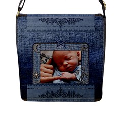 Denim Look Large Flap Closure Messenger Bag - Flap Closure Messenger Bag (L)