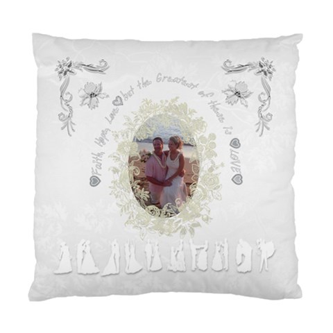 White Silver Faith Love Wedding 1 Cushion Case By Ellan Front
