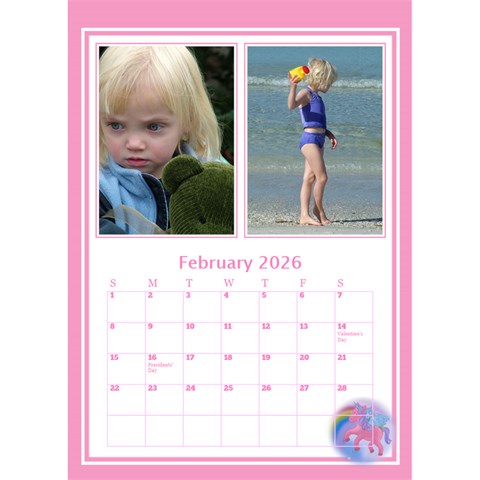 Pink Princess Desktop Calendar By Deborah Feb 2026
