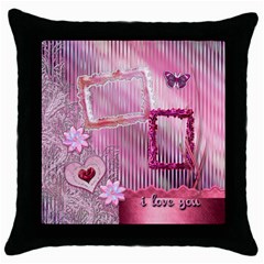 Pink Love Throw Pillow case - Throw Pillow Case (Black)