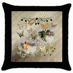 Hearts n Butterflies floral  throw pillow case - Throw Pillow Case (Black)