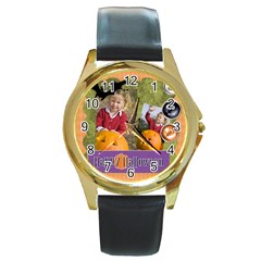 helloween fall - Round Gold Metal Watch