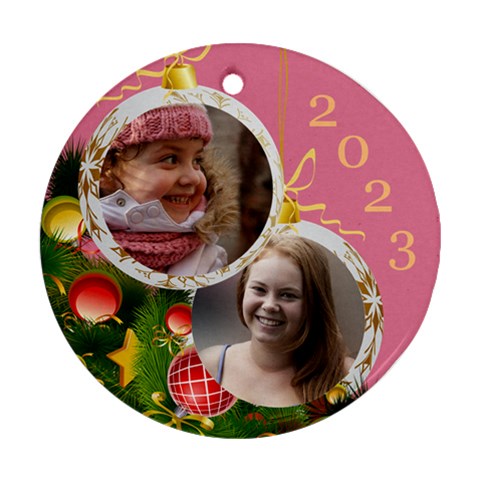 Merry Christmas Round Ornament By Deborah Front