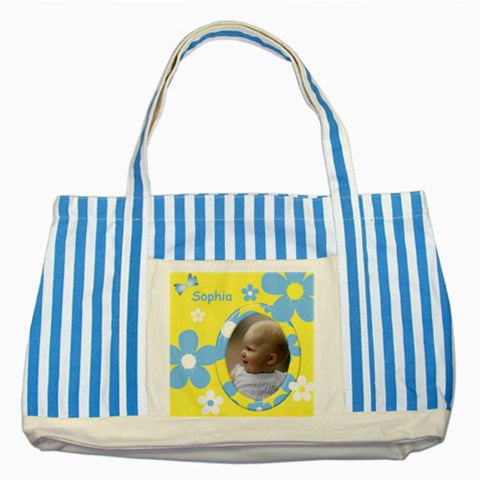 Flower Striped Blue Tote Bag By Deborah Front