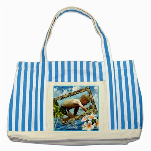 Island Striped Blue Tote Bag By Deborah Front