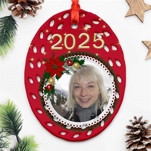 My Christmas Filigree Ornament Oval By Deborah Front