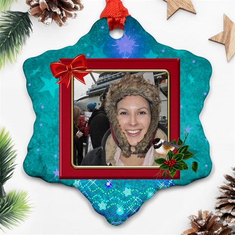 Merry Christmas Snowflake Ornament By Deborah Front