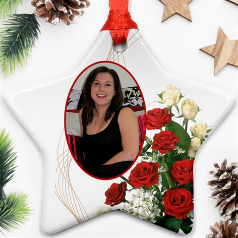 Christmas Rose Star Ornament (2 Sided) By Deborah Front