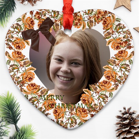 Floral Christmas Heart Ornament (2 Sided) By Deborah Front
