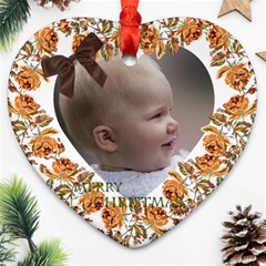 Floral Christmas Heart Ornament - Ornament (Heart) Floral Christmas Heart Ornament - Ornament (Heart)