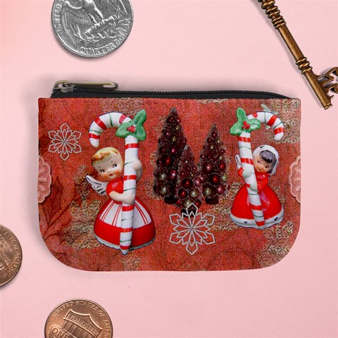 Stocking Stuffer Candy Cane Angel Blonde Merry Christmas Mini Coin Purse By Ellan Front