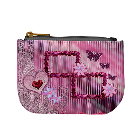Pink Heart Floral Frame  Coin Purse By Ellan Front