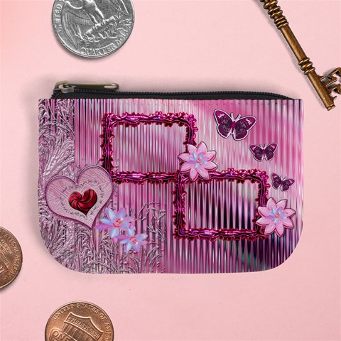 Pink Heart Floral Frame  Coin Purse By Ellan Front