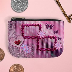 Pink heart floral frame  coin purse - Mini Coin Purse