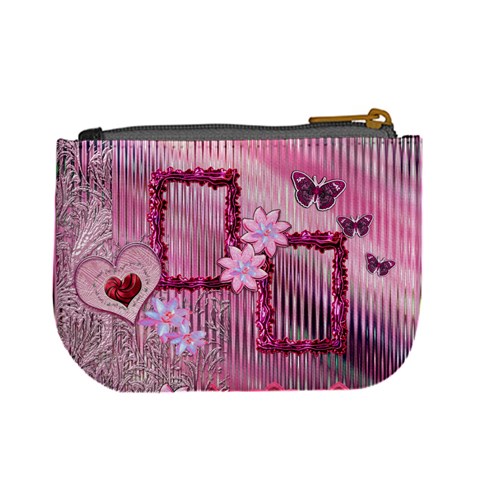 Pink Heart Floral Frame  Coin Purse By Ellan Back