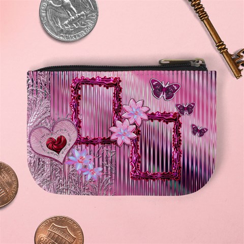 Pink Heart Floral Frame  Coin Purse By Ellan Back