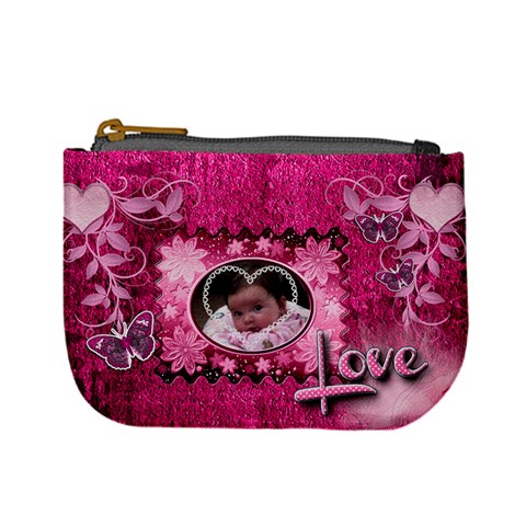 Hot Pink Heart Floral Coin Purse By Ellan Front