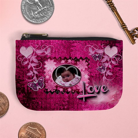 Hot Pink Heart Floral Coin Purse By Ellan Front