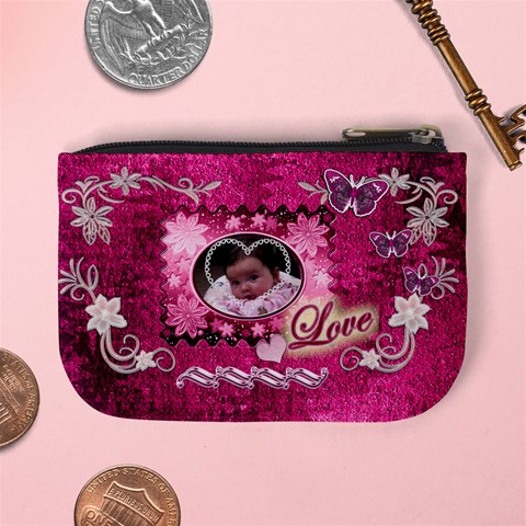 Hot Pink Heart Floral Coin Purse By Ellan Back