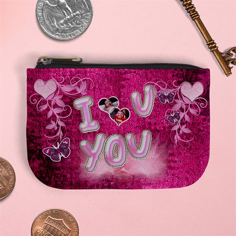 Hot Pink Heart Floral 2nd Coin Purse By Ellan Front