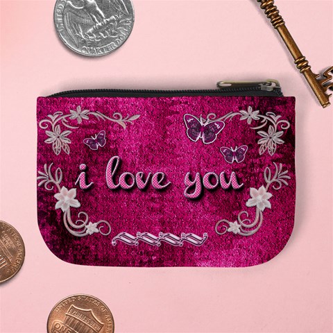 Hot Pink Heart Floral 2nd Coin Purse By Ellan Back
