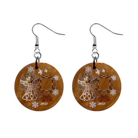 Gold Angel Christmas  Button Earrings By Ellan Front