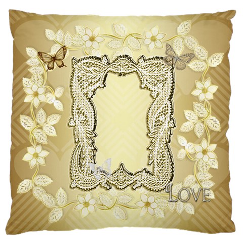 Gold Floral Lace Frame Large Cushion Case By Ellan Front