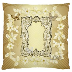 Gold Floral lace frame Large Cushion Case - Large Cushion Case (One Side)