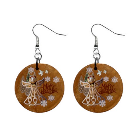Gold Angel Christmas No Frame  Button Earrings By Ellan Front
