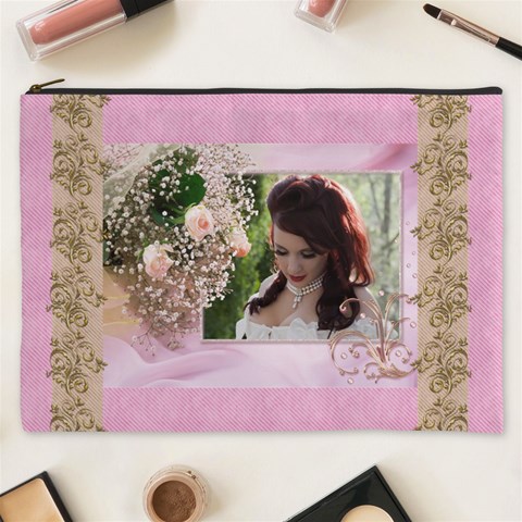 Pink Treasure Cosmetic Bag (xxxl) By Deborah Front