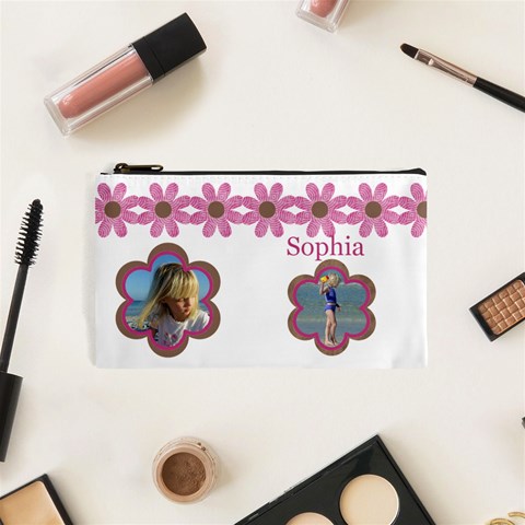 Pink Daisy Cosmetic Bag (small) By Deborah Front