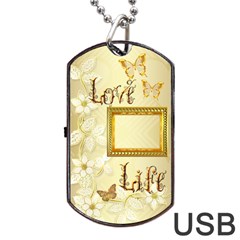Love Life Gold Dog Tag Usb Flash 2 Sides