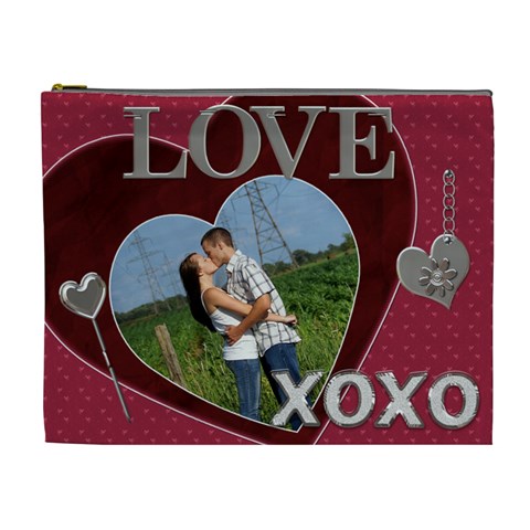 Love And Kisses Xl Cosmetic Bag By Lil Front