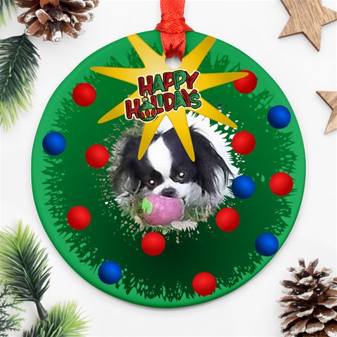 Wreath Round Ornament By Joy Johns Front