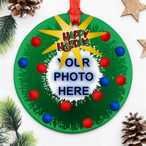 Wreath Round Ornament By Joy Johns Back