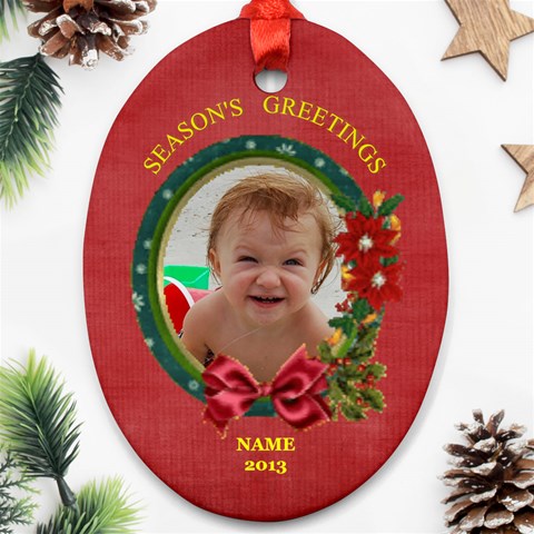 Greetings Oval Ornament, 2 Sides By Joy Johns Front