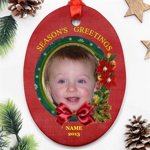 Greetings Oval Ornament, 2 Sides By Joy Johns Back